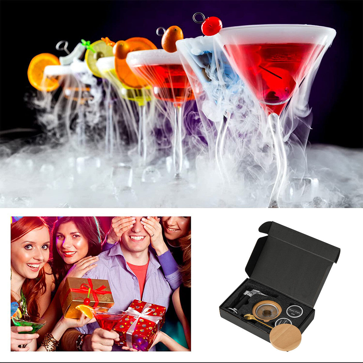 Cocktail Smoker Kit with Wooden Chips Chimney Drink Smoking Infuser Wine Whisky