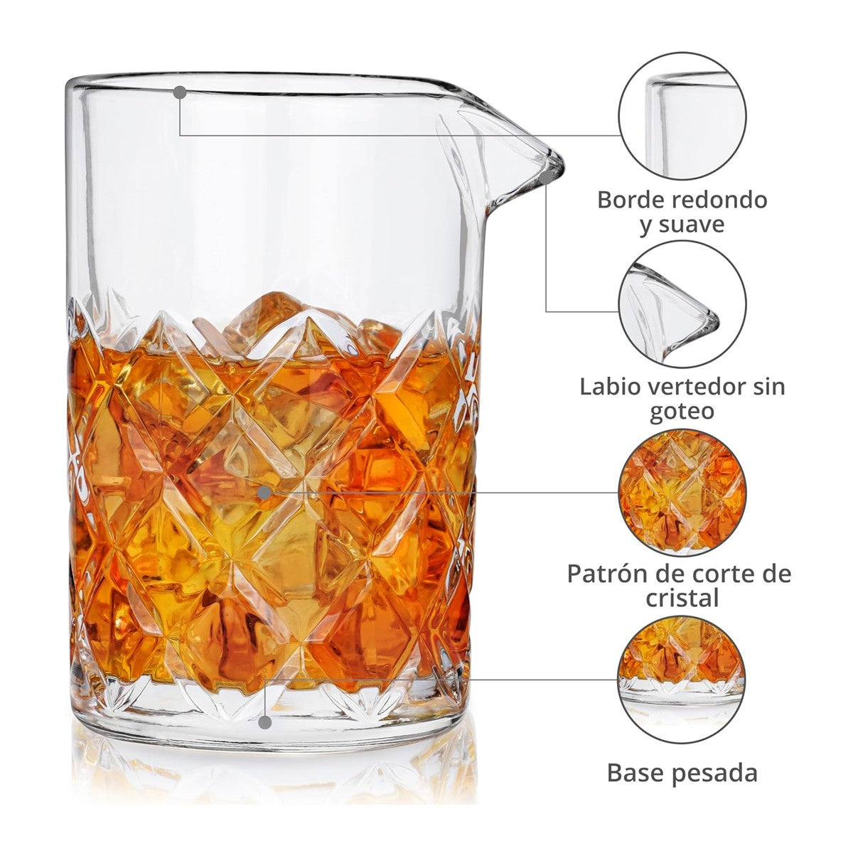600Ml Glass Crystal Cocktail Mixing Cup Bar Tools with Stainless Steel Stirrer