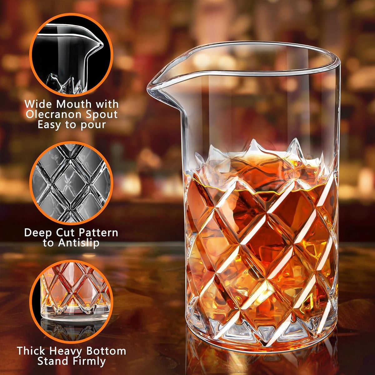600Ml Glass Crystal Cocktail Mixing Cup Bar Tools with Stainless Steel Stirrer
