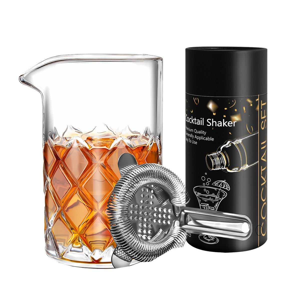 600Ml Glass Crystal Cocktail Mixing Cup Bar Tools with Stainless Steel Stirrer