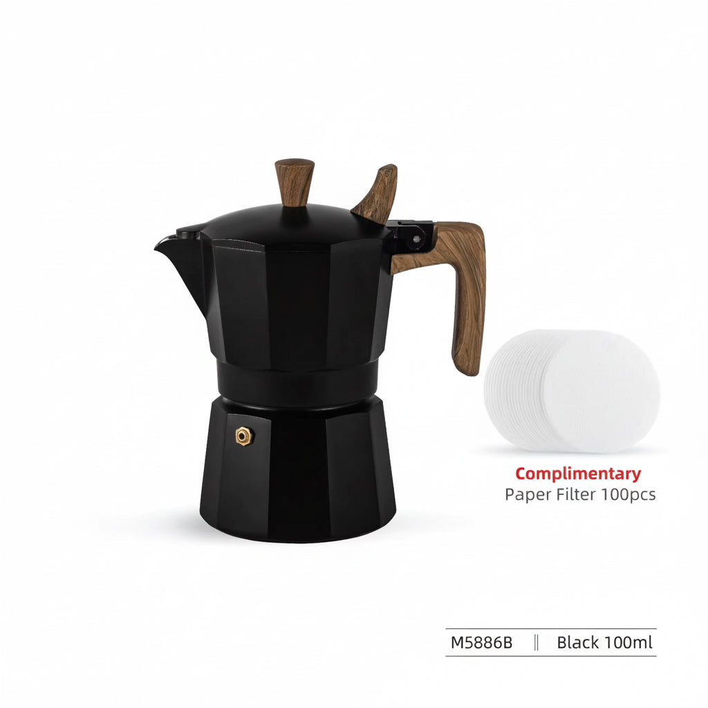 Double Valve Moka Pot Vintage Wooden Handle Espresso Maker for Italian Coffee Professional Home Barista Accessories