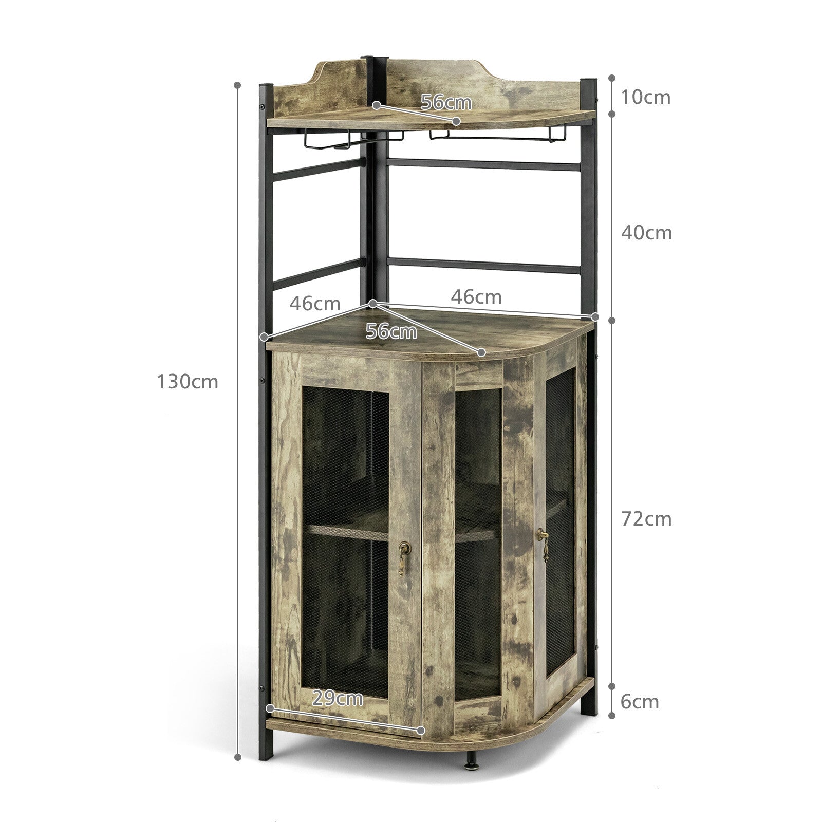 Corner Bar Cabinet Industrial Liquor Wine Cabinet W/ Glass Holder & Mesh Doors