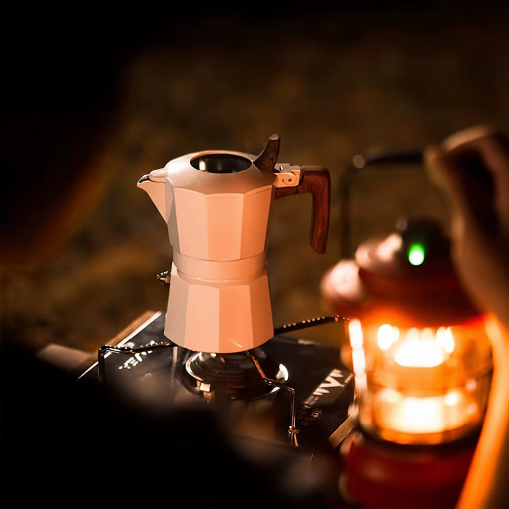 Double Valve Moka Pot Vintage Wooden Handle Espresso Maker for Italian Coffee Professional Home Barista Accessories