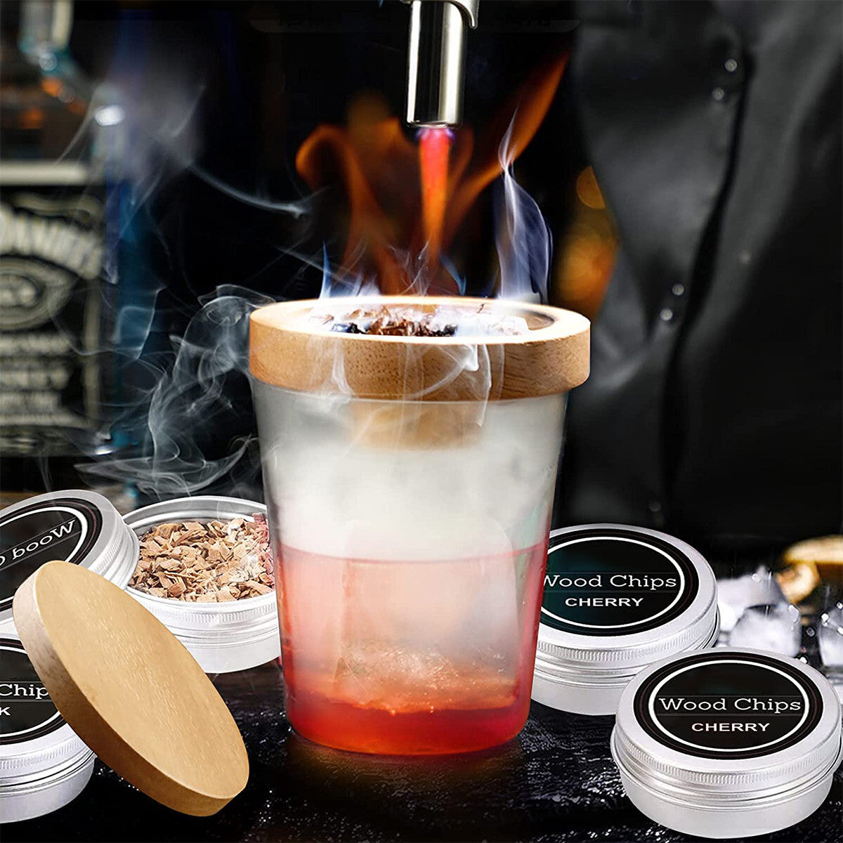 Cocktail Smoker Kit with Wooden Chips Chimney Drink Smoking Infuser Wine Whisky