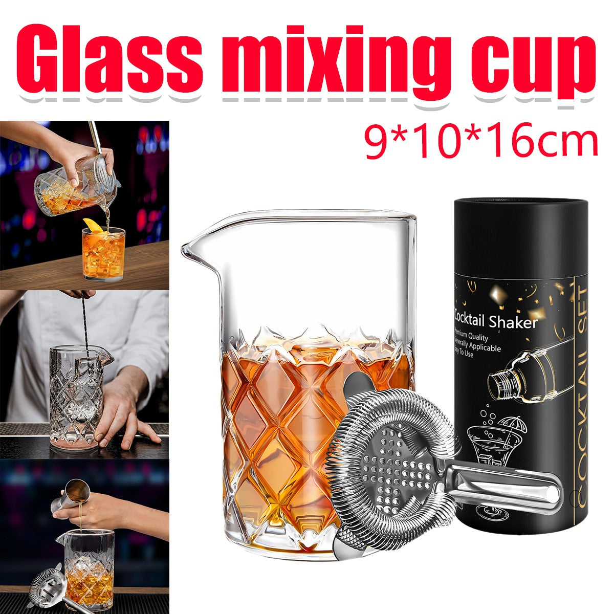 600Ml Glass Crystal Cocktail Mixing Cup Bar Tools with Stainless Steel Stirrer