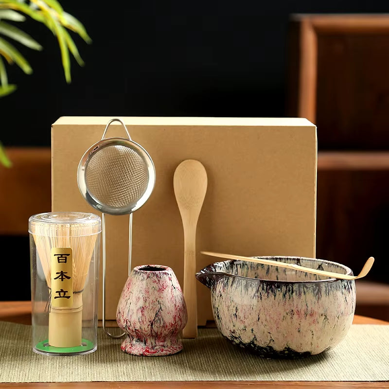 6PCS Japanese Matcha Tea Set Safe Bamboo Whisk Teaspoon Tea Sets Matcha Bowl Matcha Whisk Holder for Tea Lovers Tea-Making Tools