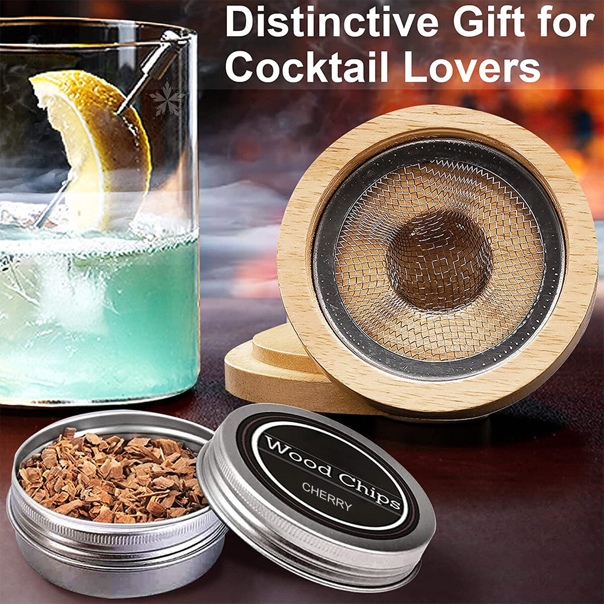Cocktail Smoker Kit with Wooden Chips Chimney Drink Smoking Infuser Wine Whisky