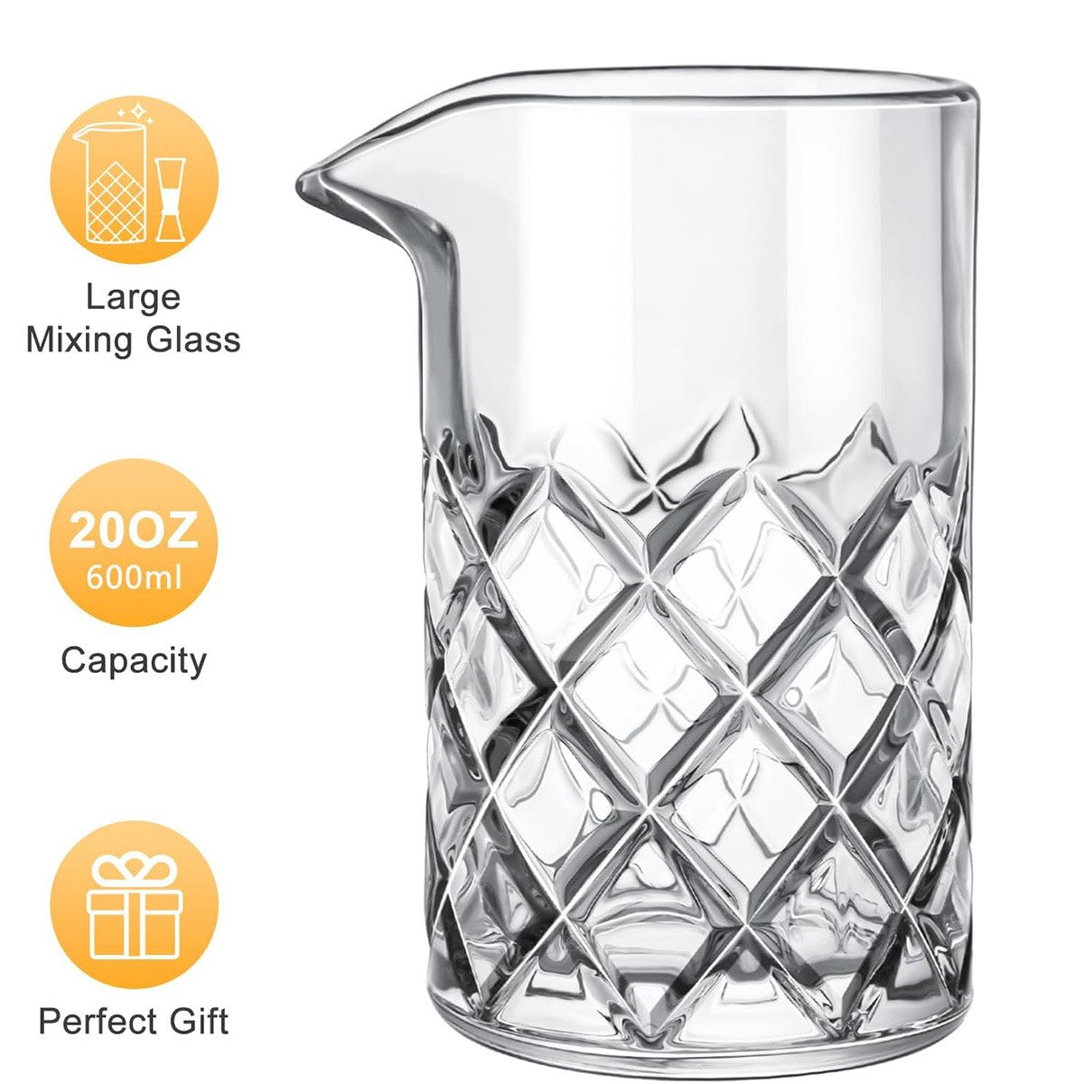 600Ml Glass Crystal Cocktail Mixing Cup Bar Tools with Stainless Steel Stirrer