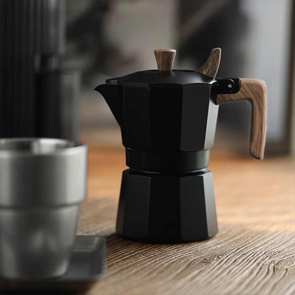 Double Valve Moka Pot Vintage Wooden Handle Espresso Maker for Italian Coffee Professional Home Barista Accessories