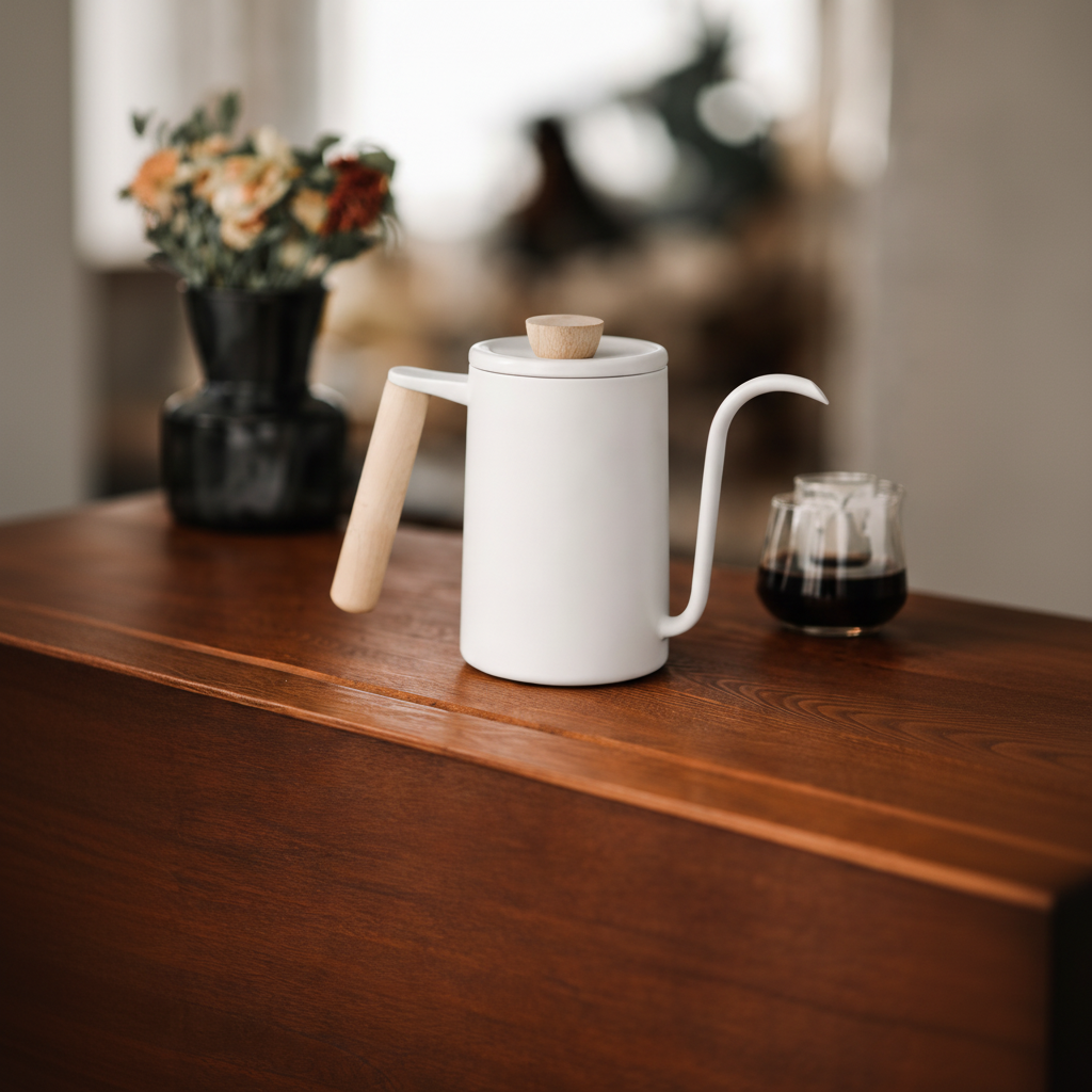 Gooseneck Pour Over Coffee Kettle - Stainless Steel with Wooden Handle