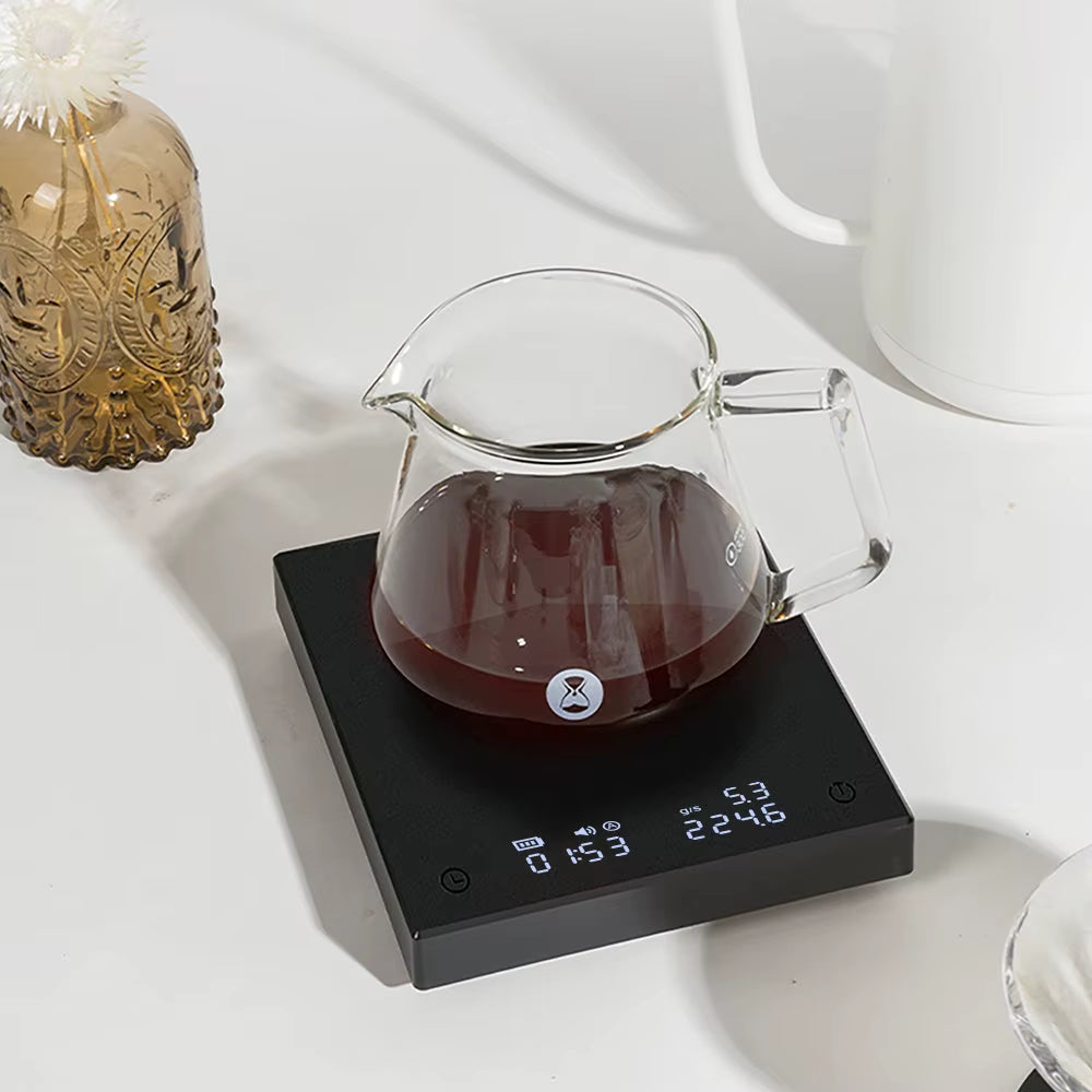Basic 2 Black Mirror Pour over Coffee Scale Flow Rate Display Auto Timer Digit Kitchen Food Scale Espresso 0.1G/2Kg