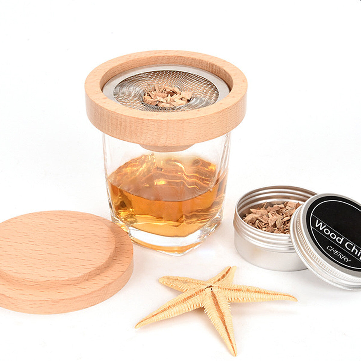 Cocktail Smoker Kit with Wooden Chips Chimney Drink Smoking Infuser Wine Whisky