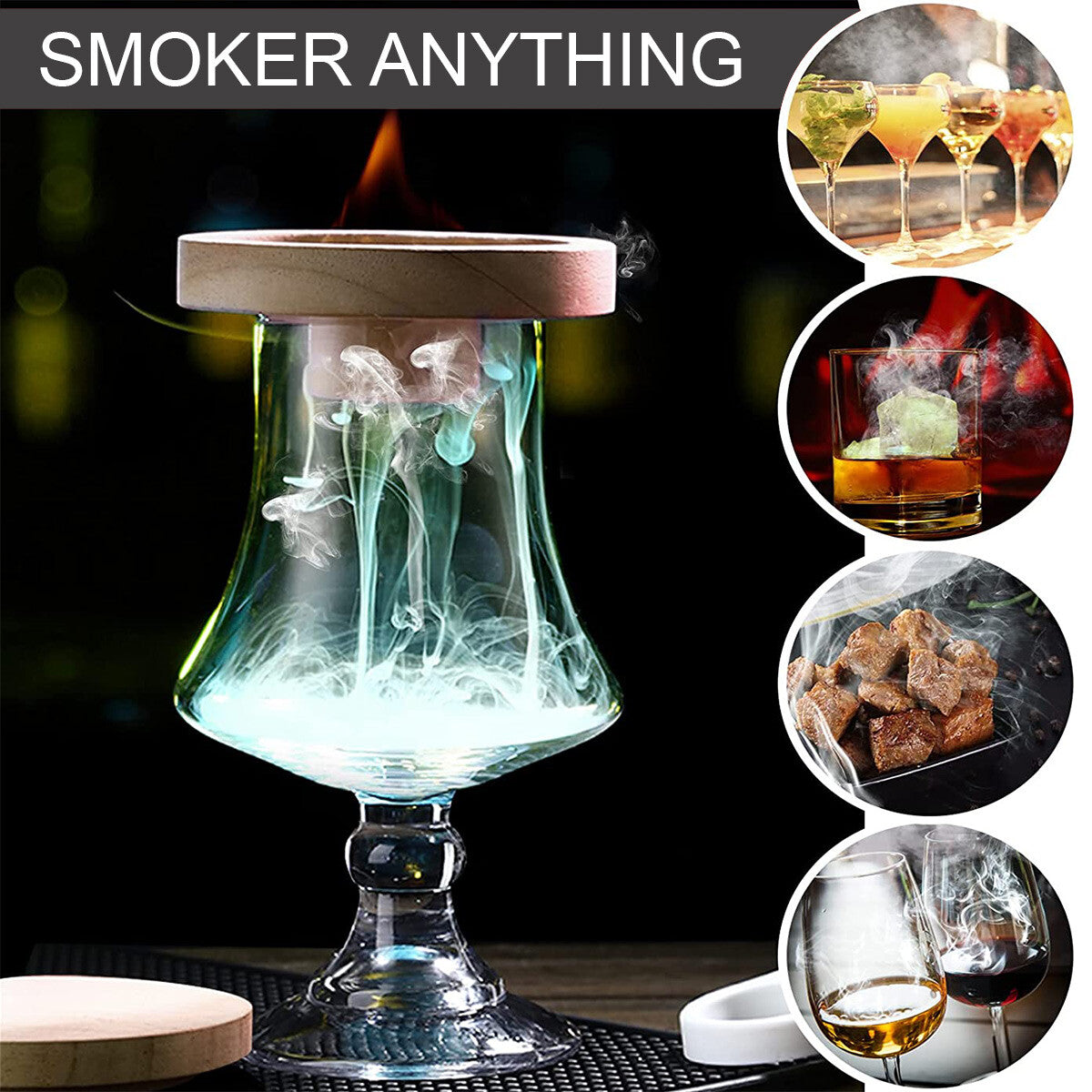 Cocktail Smoker Kit with Wooden Chips Chimney Drink Smoking Infuser Wine Whisky