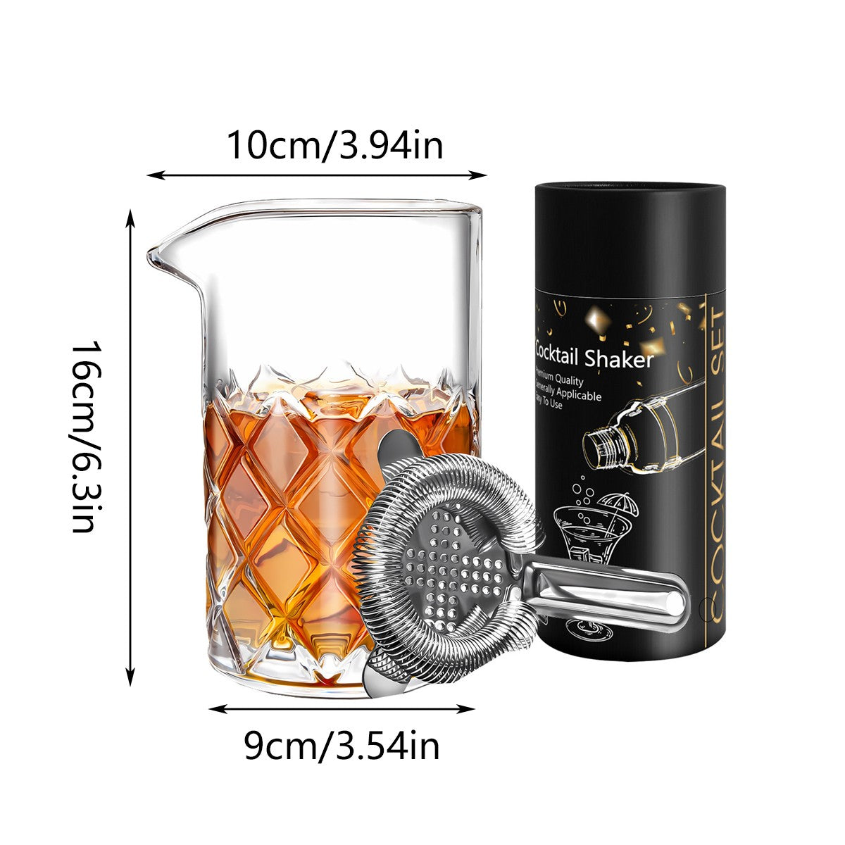 600Ml Glass Crystal Cocktail Mixing Cup Bar Tools with Stainless Steel Stirrer