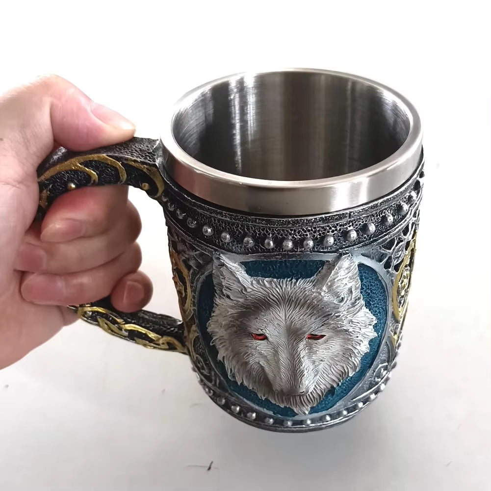 Viking Wood Style Beer Mug Simulation Wooden Barrel Beer Cup Double Wall Drinking Mug Metal Insulated 1PCS Bar Drinking Кружка