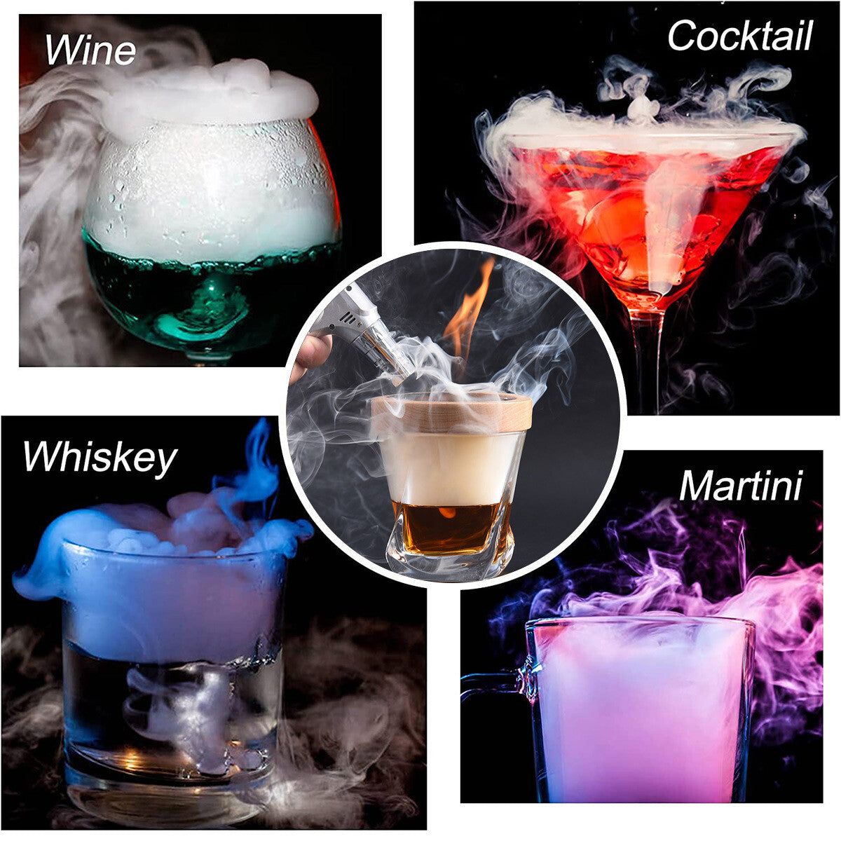 Cocktail Smoker Kit with Wooden Chips Chimney Drink Smoking Infuser Wine Whisky