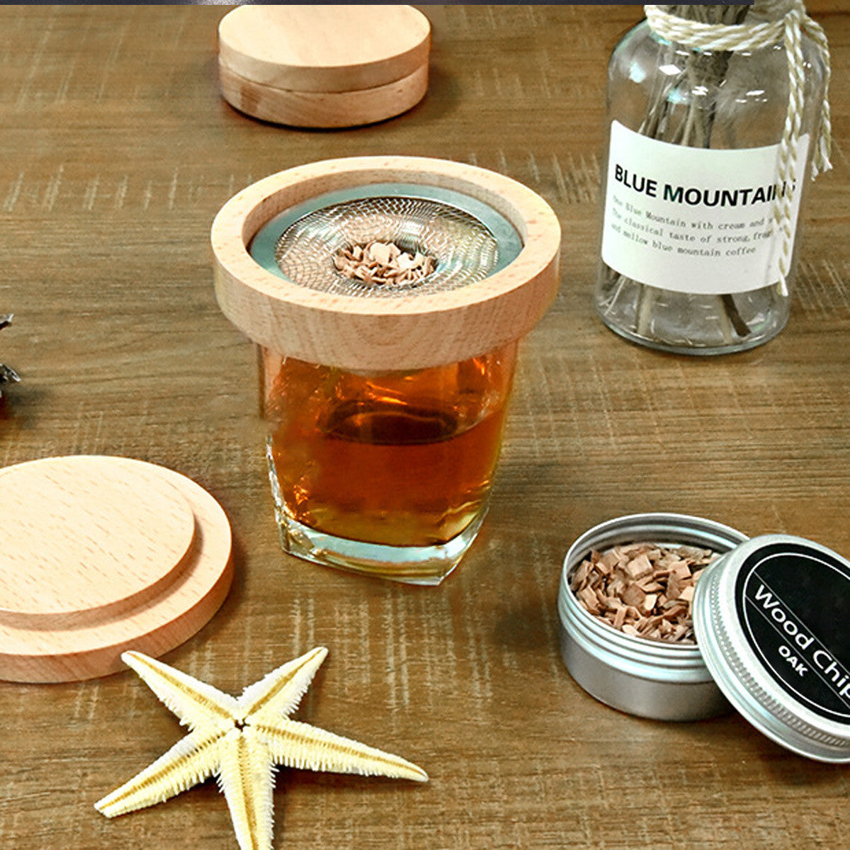 Cocktail Smoker Kit with Wooden Chips Chimney Drink Smoking Infuser Wine Whisky