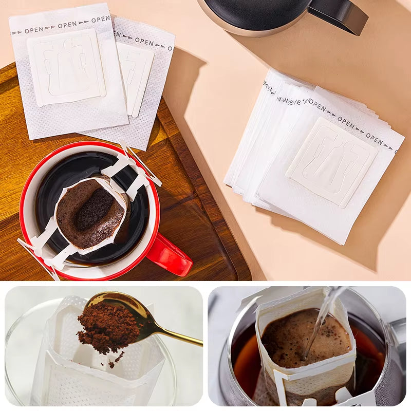 25/50/100 Pcs Coffee Filter Bags Disposable Drip Coffee Paper Pack Portable Hanging Ear Espresso Coffee Accessories Tea Tool
