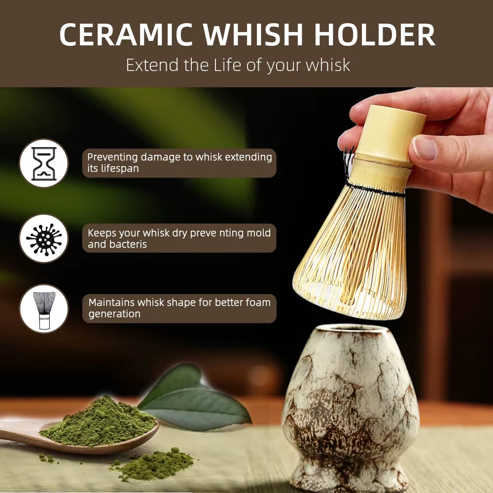 6PCS Japanese Matcha Tea Set Safe Bamboo Whisk Teaspoon Tea Sets Matcha Bowl Matcha Whisk Holder for Tea Lovers Tea-Making Tools