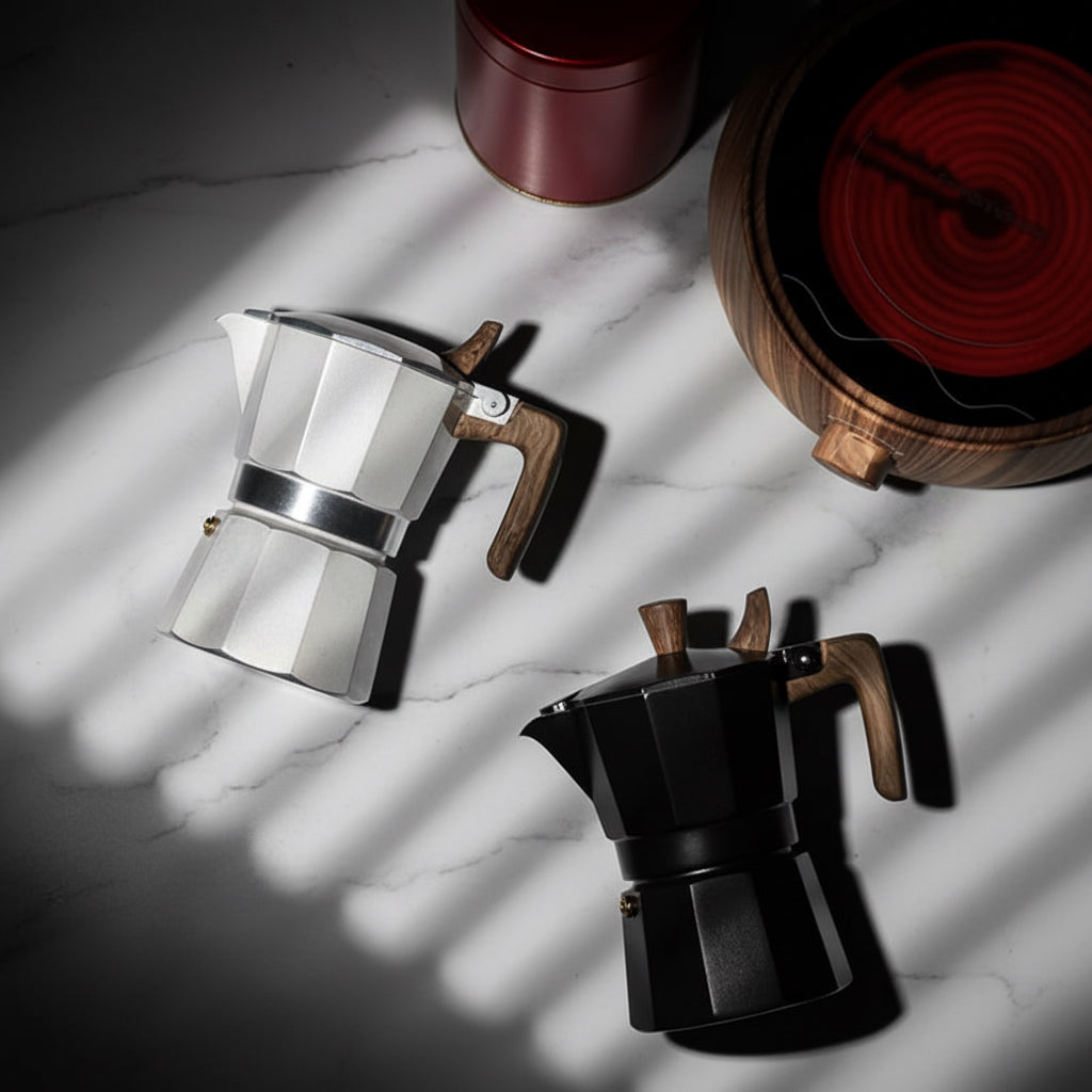 Double Valve Moka Pot Vintage Wooden Handle Espresso Maker for Italian Coffee Professional Home Barista Accessories